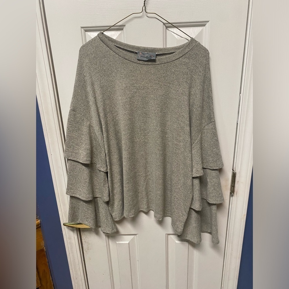 Pink Paparatzi Ruffle Sleeves Pull Over Light Weight Scoop Neck Modest Sweater L